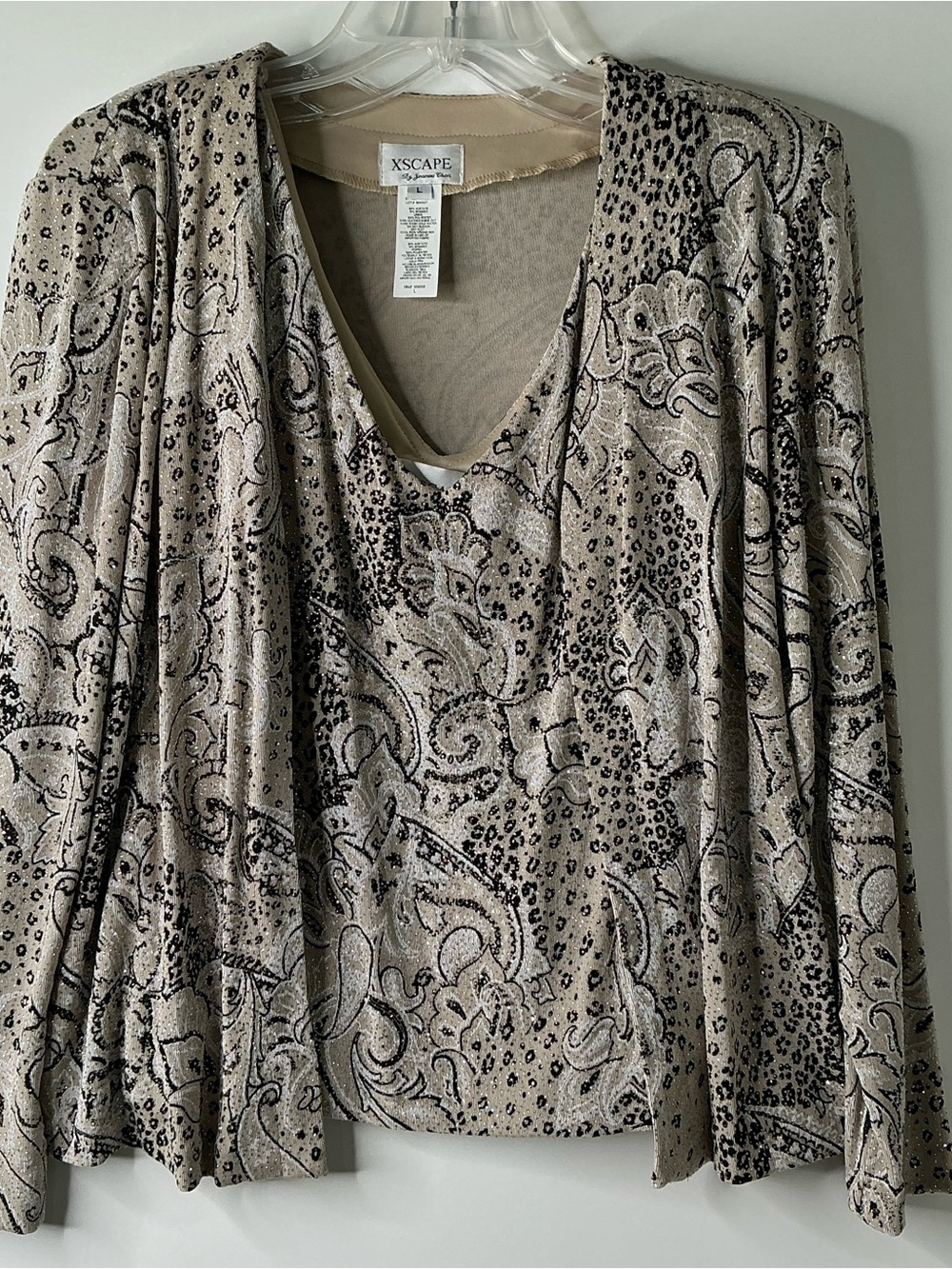 Set 2 Xscape by Joanna Chen Open & Blouse Cardigan L paisley glitter long sleeve